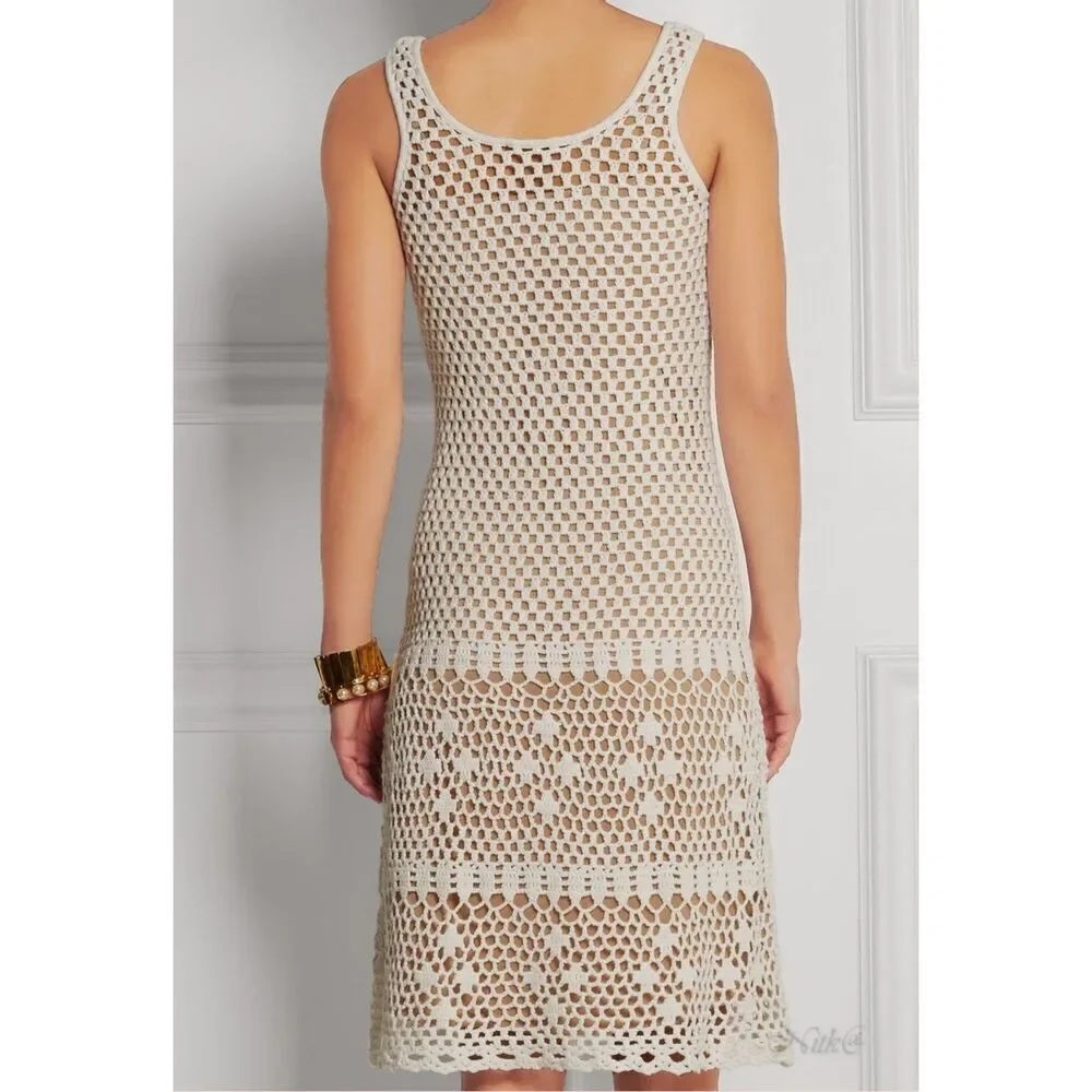 MICHAEL KORS Knit Ivory Dress knee length sleeves cotton with underdress